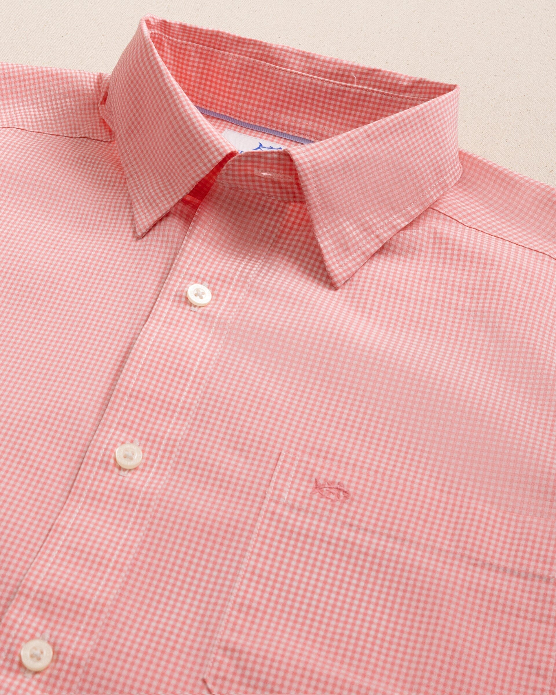 Charleston Parkwood Micro-Gingham Long Sleeve Sport Shirt - Sunkist Coral