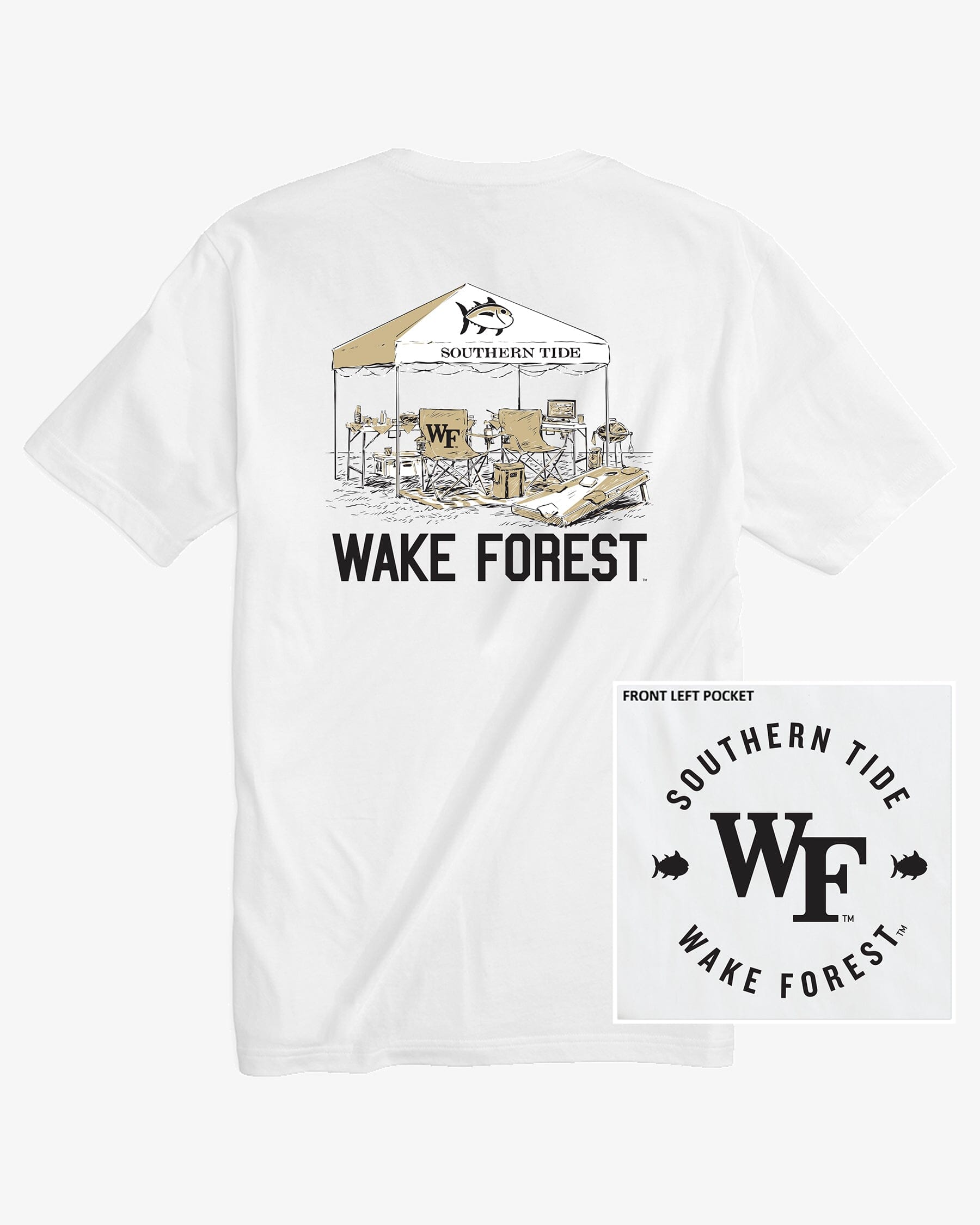The back view of the Wake Forest Tailgate Time T-Shirt by Southern Tide - Classic White